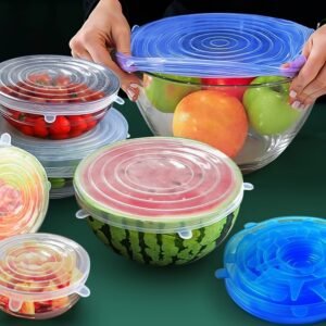 Kit Conjunto 6 pçs Jogo Tampas De Silicone Ajustável Potes Universal Reutilizável Bpa Free Stretch Fácil Cozinha